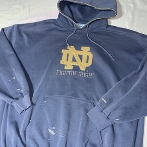 Notre Dame Fighting Irish Hoodie Men's XXL Blue 3D Logo NCAA Football Distressed